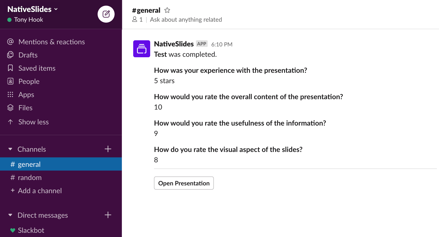 Send presentation responses to Slack